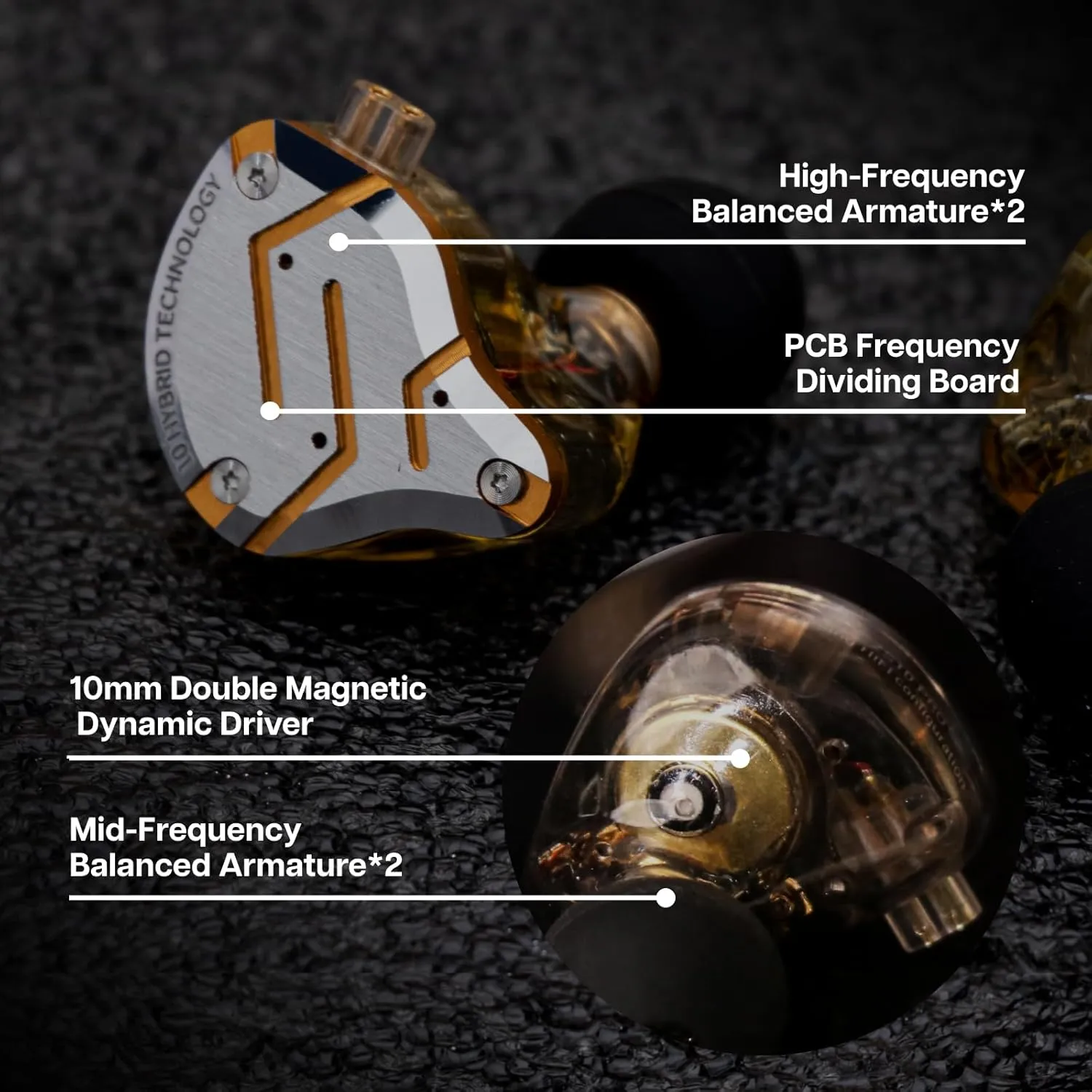 Linsoul KZ ZS10 Pro, 4BA 1DD 5 Driver in Ear Monitor, HiFi Wired Earbuds, Gaming Earbuds, Hybrid IEM Earphones with Stainless Steel Faceplate, Detachable Cable for Musician(Without Mic, Glare Yellow)