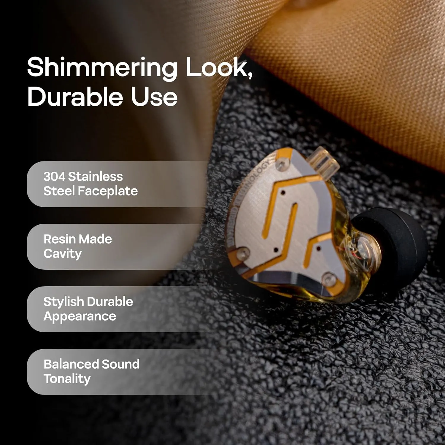 Linsoul KZ ZS10 Pro, 4BA 1DD 5 Driver in Ear Monitor, HiFi Wired Earbuds, Gaming Earbuds, Hybrid IEM Earphones with Stainless Steel Faceplate, Detachable Cable for Musician(Without Mic, Glare Yellow)