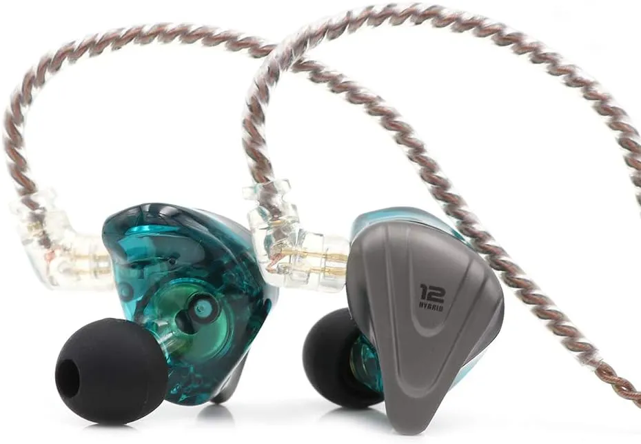 Linsoul KZ ZSX 5BA 1DD 6 Driver Hybrid in-Ear HiFi Earphones with Zinc Alloy Faceplate, Recessed 2 Pin Detachable Cable for Audiophile Musician (with Mic, Cyan)