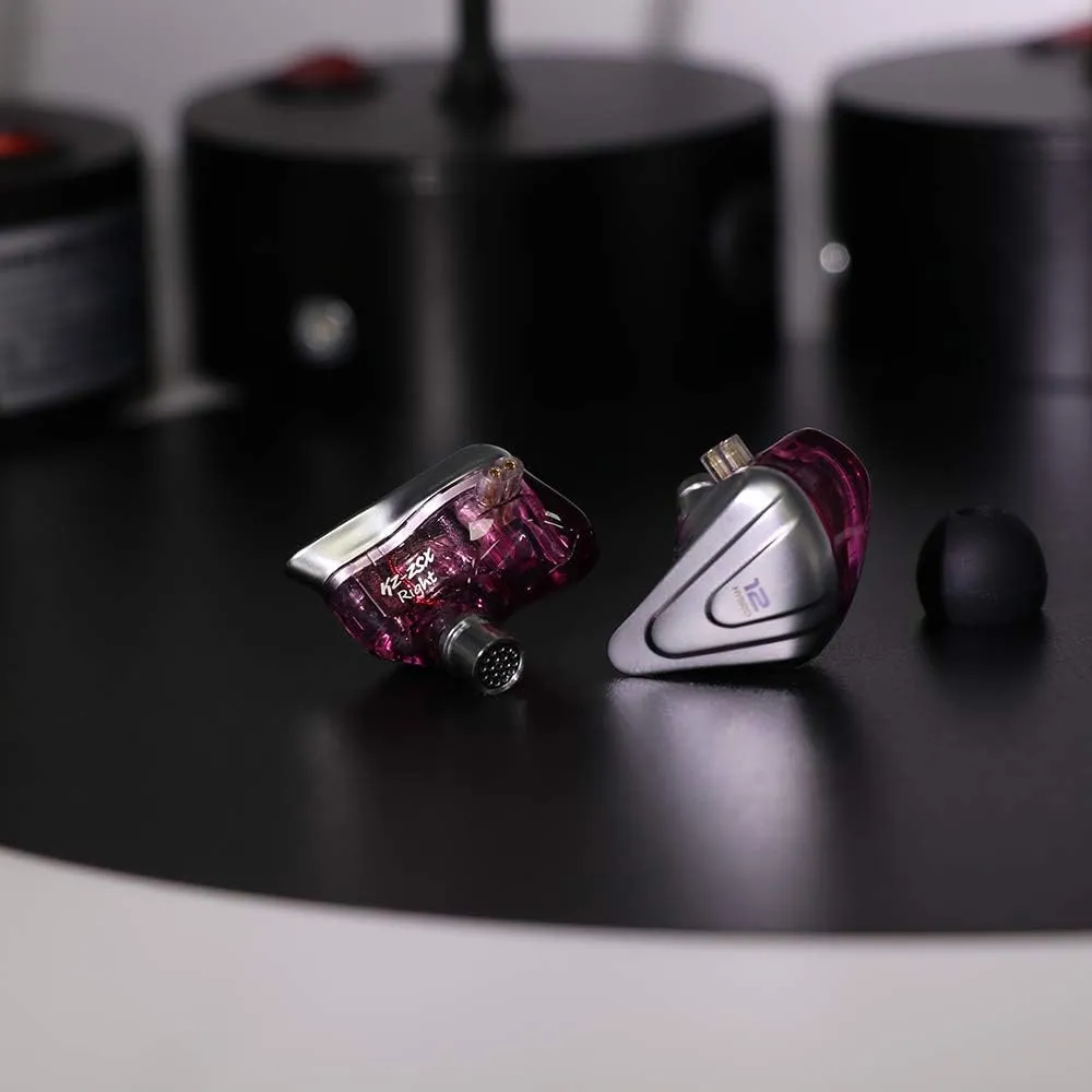 Linsoul KZ ZSX 5BA 1DD 6 Driver Hybrid in-Ear HiFi Earphones with Zinc Alloy Faceplate, Recessed 2 Pin Detachable Cable for Audiophile Musician (with Mic, Purple)