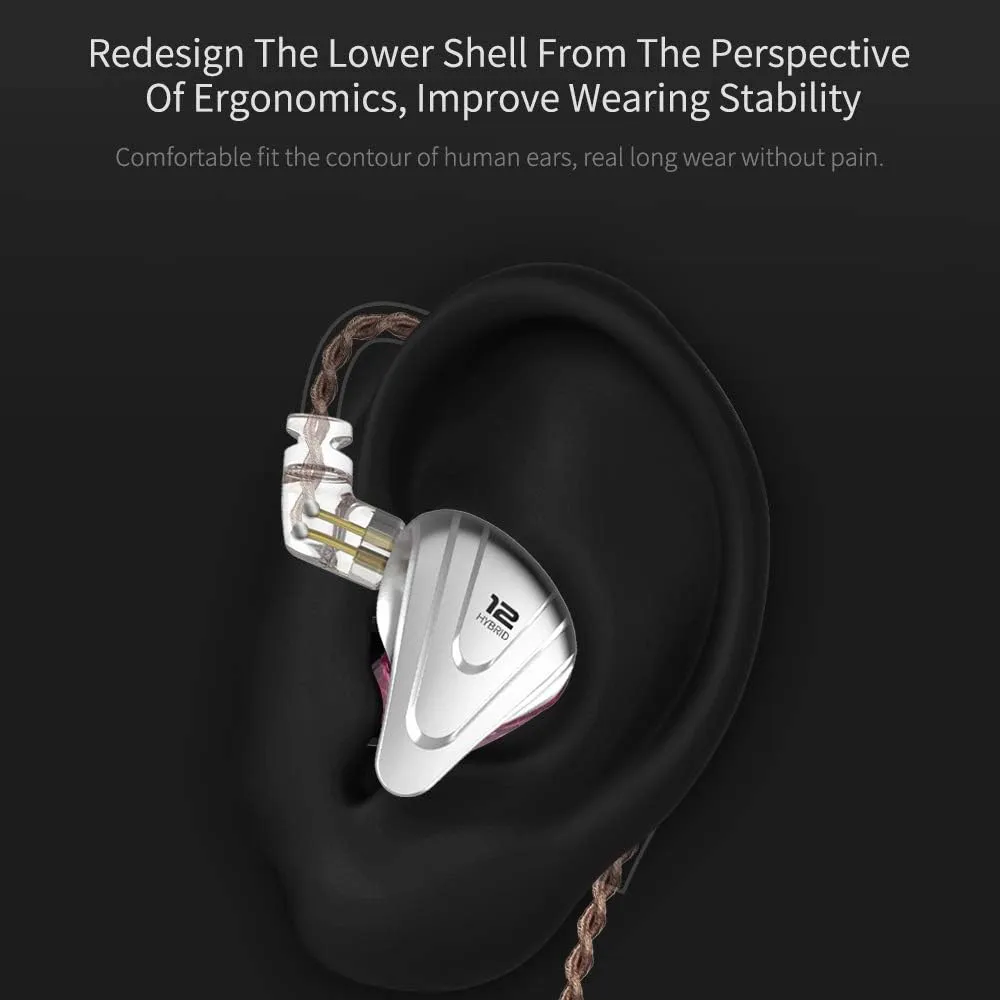 Linsoul KZ ZSX 5BA 1DD 6 Driver Hybrid in-Ear HiFi Earphones with Zinc Alloy Faceplate, Recessed 2 Pin Detachable Cable for Audiophile Musician (Without Mic, Black)