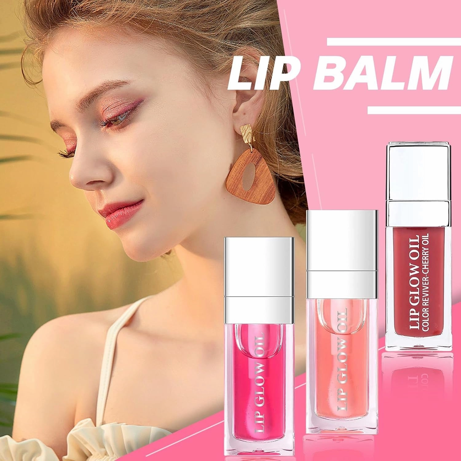 Lip Oil 3 Piece Set Moisturizing Lip Glow and Plumping Lip Oil with Cherry Oil Long-Lasting Lip Care Lip Glow Oil Color Reviver Moisturizing Non-Sticky Lip Oils Tinted Large Brush Head Shiny Tinted