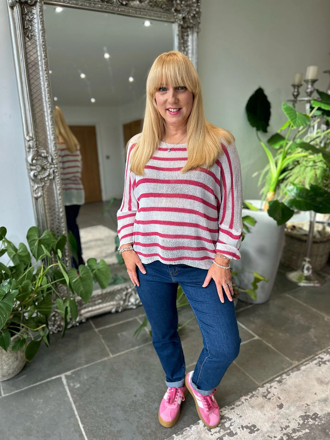 Lipstick Stripe Shimmer Fine Knit Chloe