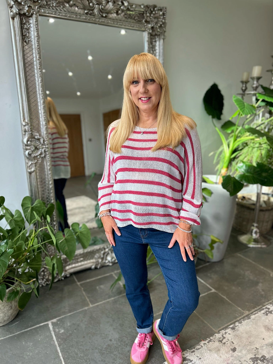 Lipstick Stripe Shimmer Fine Knit Chloe