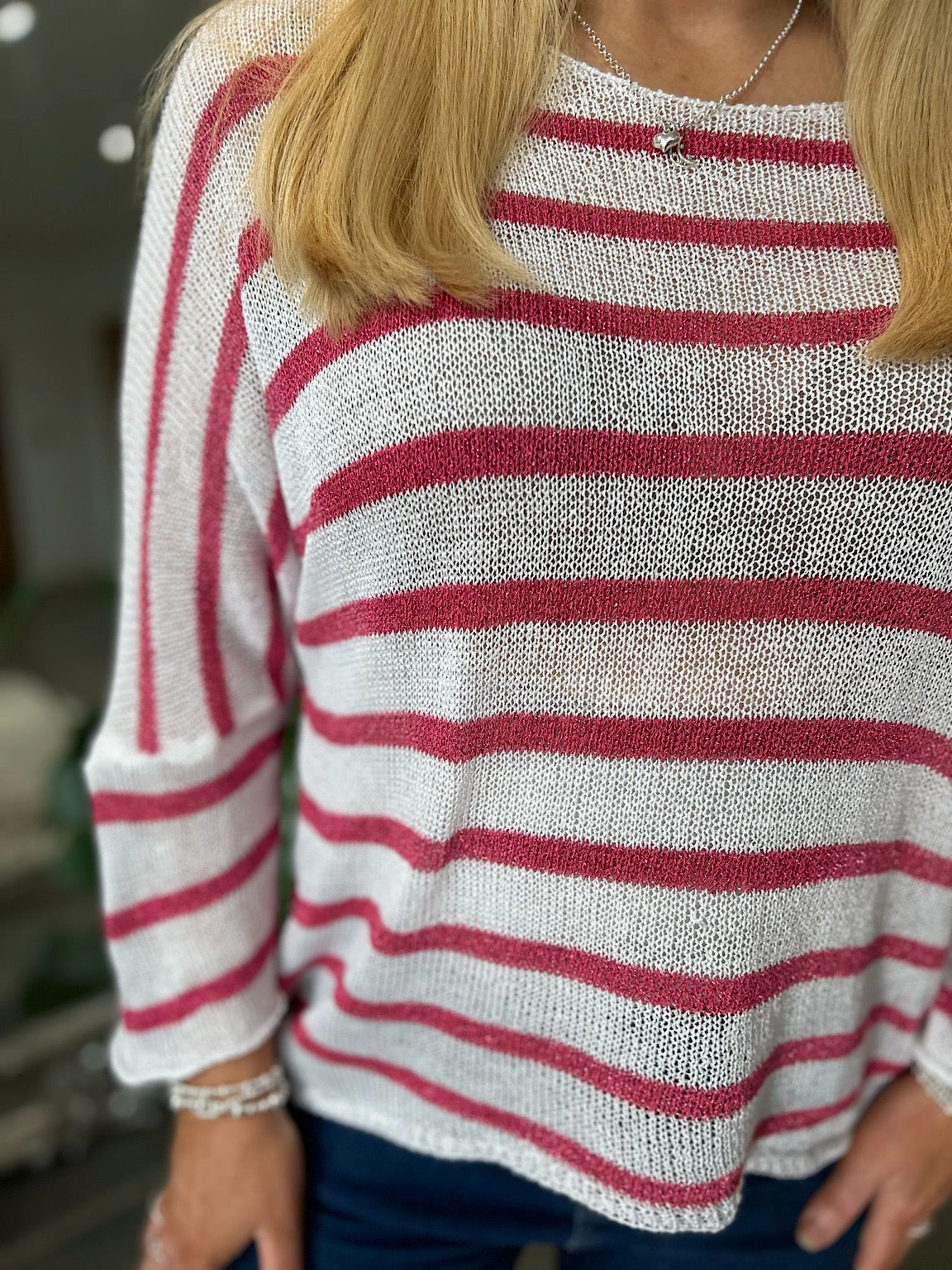 Lipstick Stripe Shimmer Fine Knit Chloe