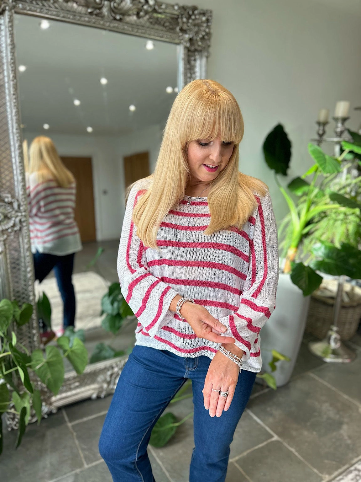 Lipstick Stripe Shimmer Fine Knit Chloe