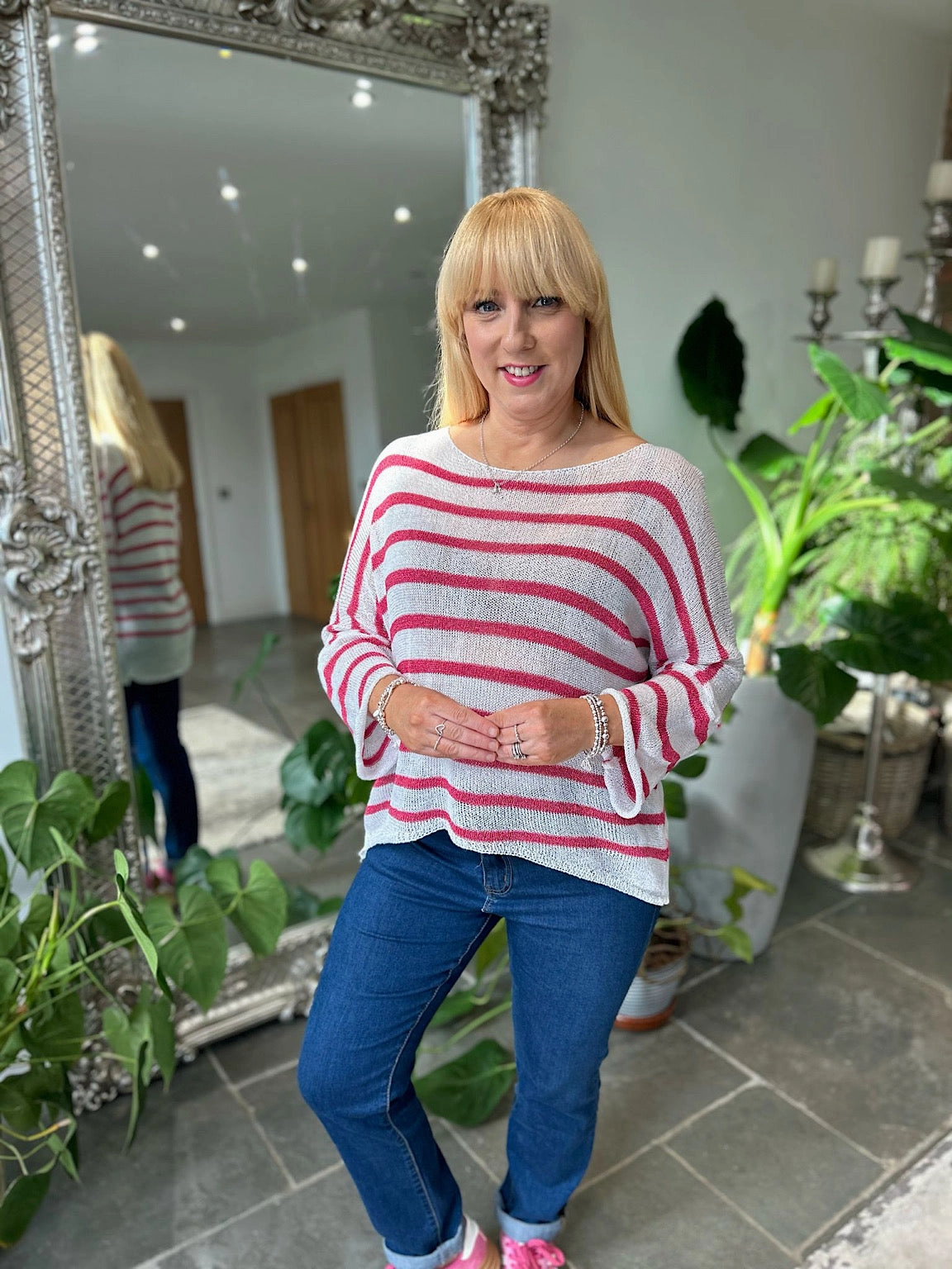 Lipstick Stripe Shimmer Fine Knit Chloe