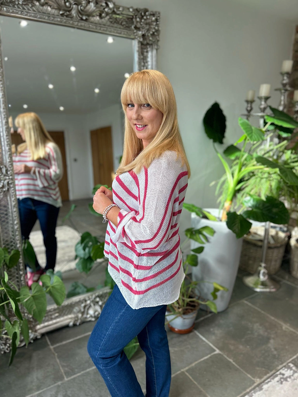 Lipstick Stripe Shimmer Fine Knit Chloe