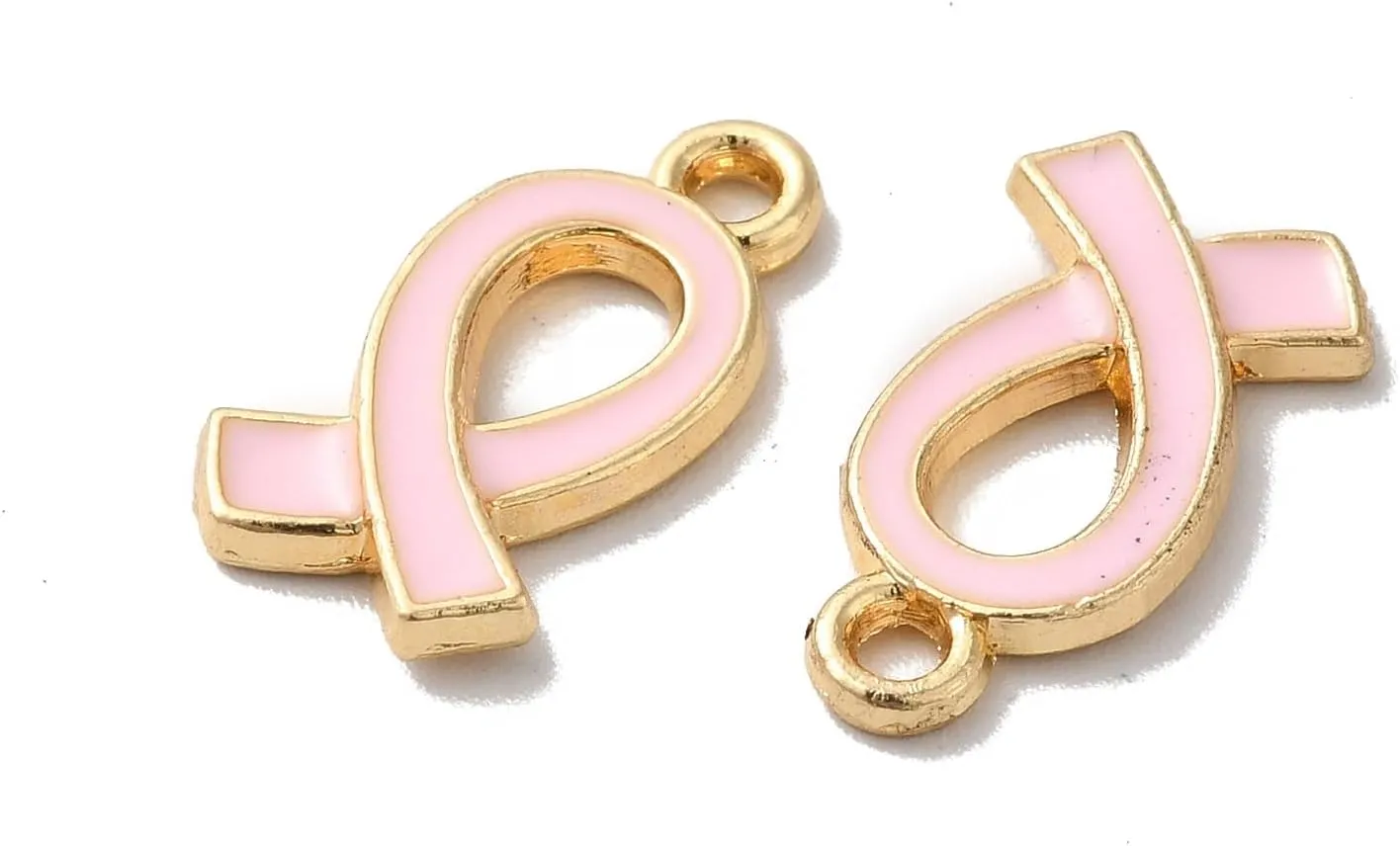 LiQunSweet 100 pcs Pink Ribbon Enamel Charms Breast Cancer Awareness Charms for DIY Jewelry Bracelet Necklace Earring Craft Bag Decoration Present