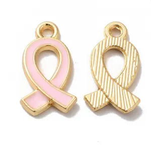 LiQunSweet 100 pcs Pink Ribbon Enamel Charms Breast Cancer Awareness Charms for DIY Jewelry Bracelet Necklace Earring Craft Bag Decoration Present