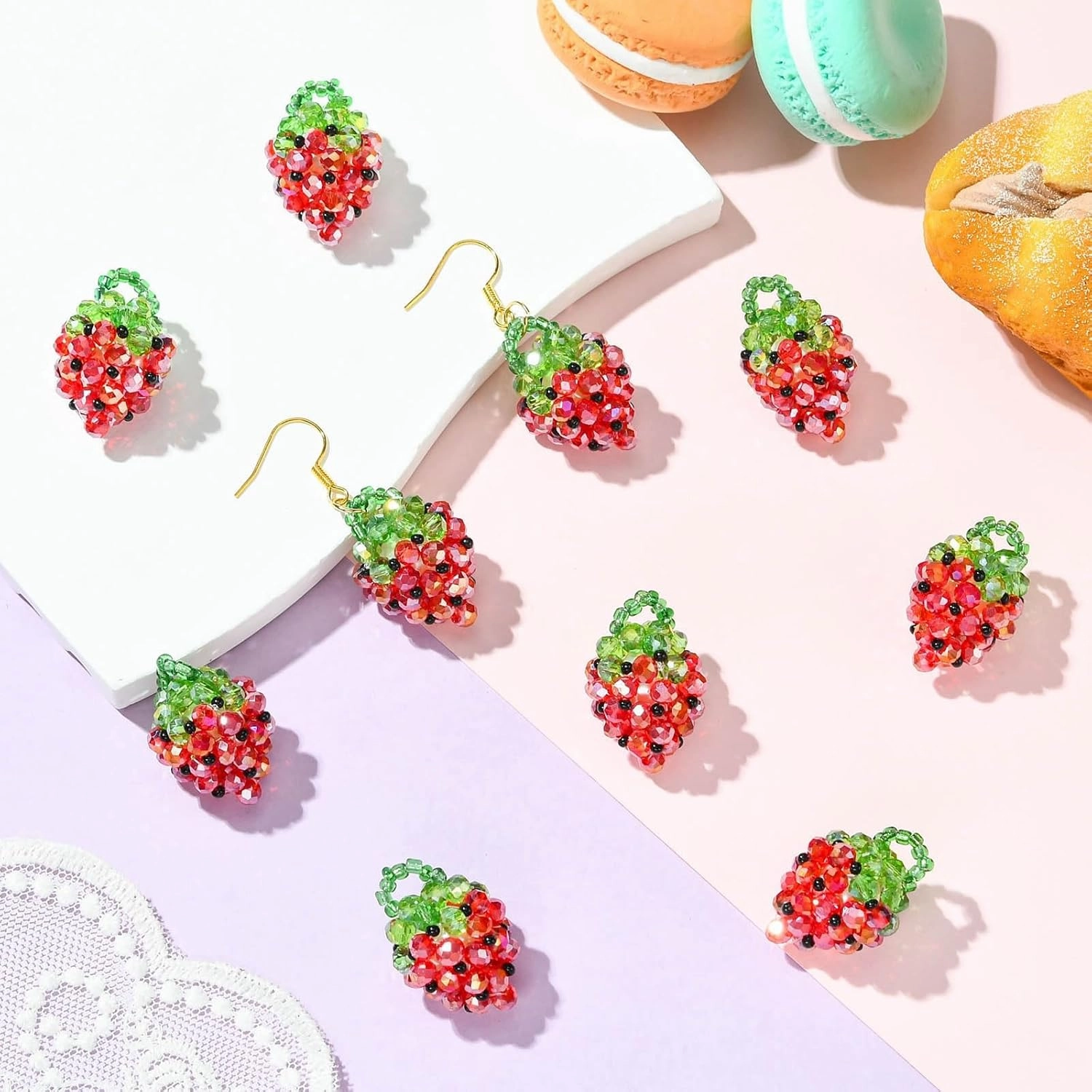 LiQunSweet 10 pcs Red Strawberry Theme Glass Charms Handmade Seed Bead Lovely Fruit Food Charms for DIY Jewelry Bracelet Necklace Earring Crafts Bag Keychian Decor