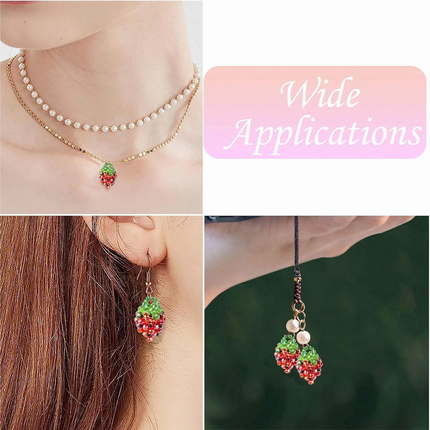LiQunSweet 10 pcs Red Strawberry Theme Glass Charms Handmade Seed Bead Lovely Fruit Food Charms for DIY Jewelry Bracelet Necklace Earring Crafts Bag Keychian Decor