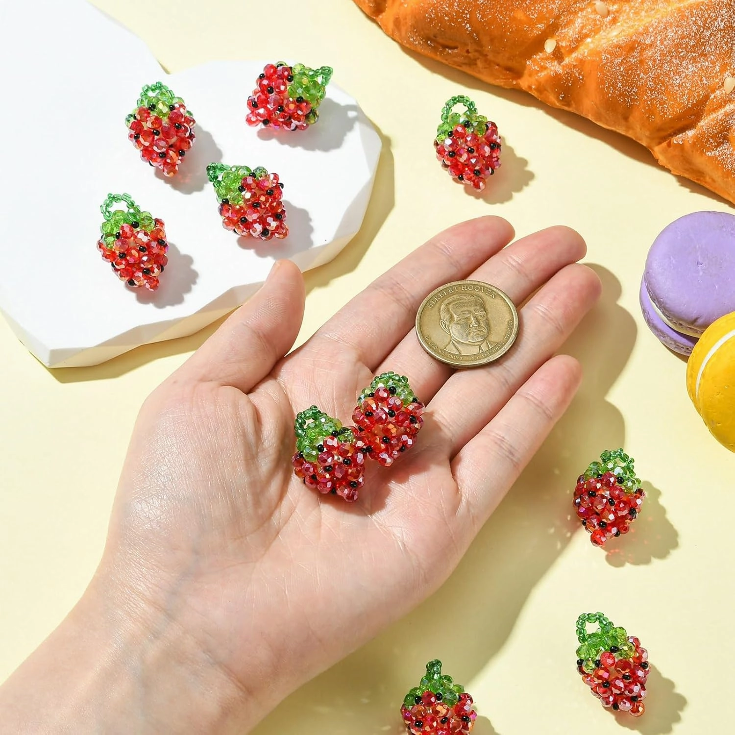 LiQunSweet 10 pcs Red Strawberry Theme Glass Charms Handmade Seed Bead Lovely Fruit Food Charms for DIY Jewelry Bracelet Necklace Earring Crafts Bag Keychian Decor