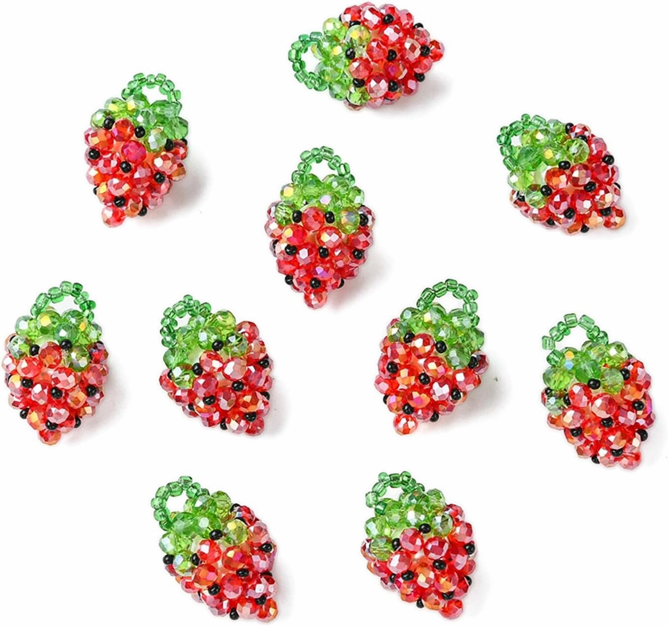 LiQunSweet 10 pcs Red Strawberry Theme Glass Charms Handmade Seed Bead Lovely Fruit Food Charms for DIY Jewelry Bracelet Necklace Earring Crafts Bag Keychian Decor