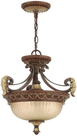Livex Lighting 8577-63 Villa Verona 2 Light Verona Bronze Finish Flush Mount/Hanging Lantern with Aged Gold Leaf Accents and Rustic Art Glass