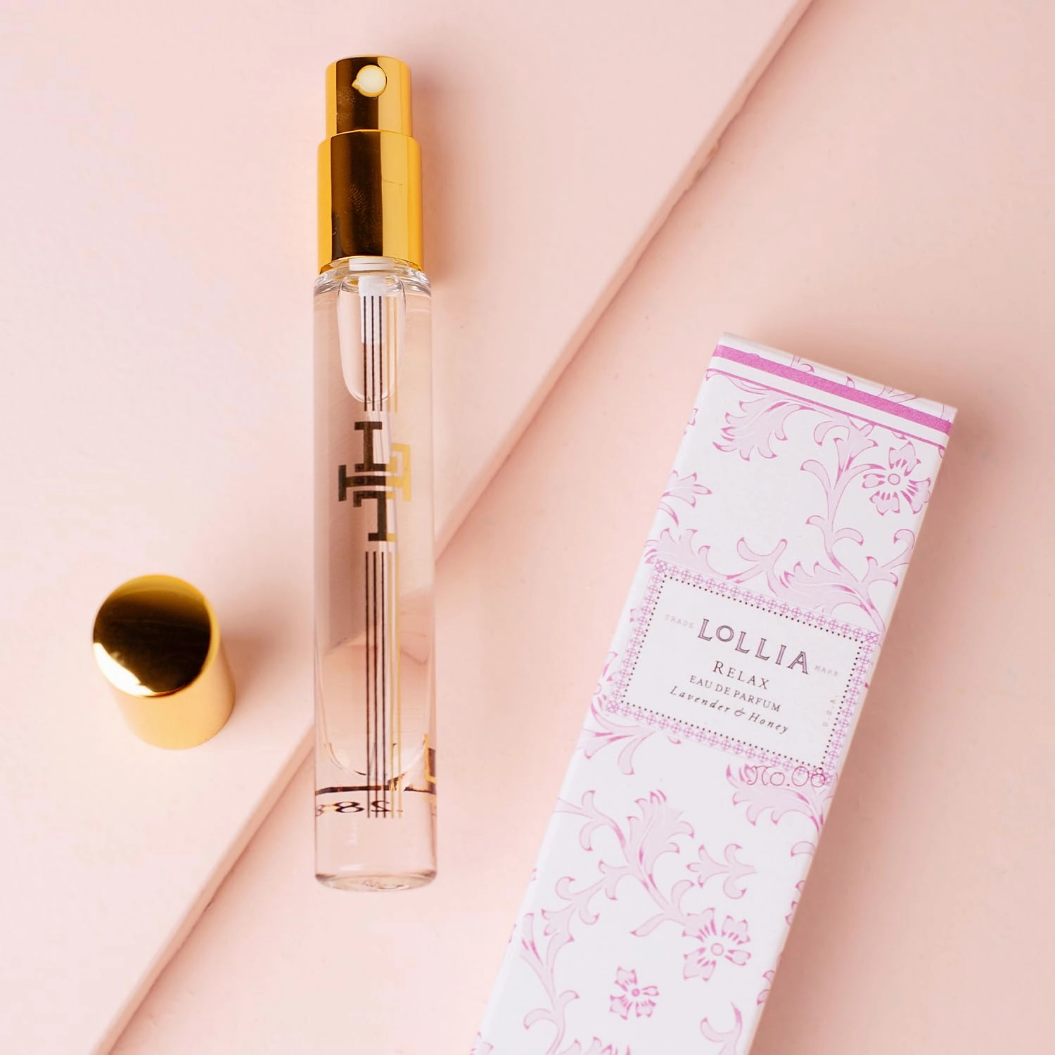 LOLLIA Relax Travel Eau de Parfum, .28 fl. oz. - Lavender & Honey - Beautifully Captivating Women's Fragrance, Travel Size Perfume Spray