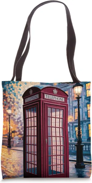 London Red Phone Box Mosaic Night Art Tote Bag