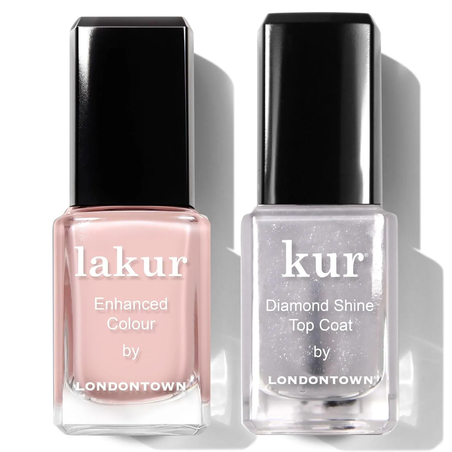 LONDONTOWN Royal Manicure Set - Nail Polish Kit with Invisible Crown lakur (Sheer Soft Pink) and Shimmer Diamond Shine Top Coat, Vegan Cruelty-Free Nail Color Care, 0.40fl oz