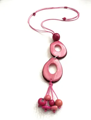 Long Tagua Necklace in Pink TAG539. Tagua Nut Necklace, Vegetable Ivory Necklace. Organic Handmade Jewelry Fuchsia pink TAG539PK 0