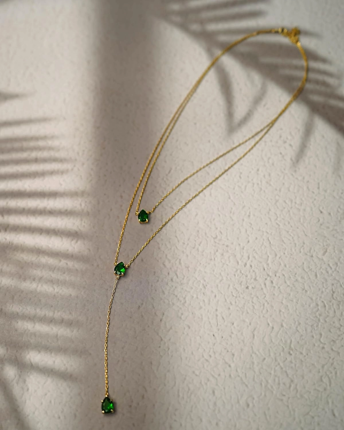 Long 18K Gold Plated Blue Green Red Layered Pendant Necklace For Women (Emerald, Ruby, Seafoam, Sky, Sapphire), Dainty Birthstone Necklace, Statement Necklace Jewelry Gifts.