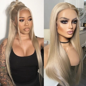 Long Straight Blonde Hair Wig Free Part Synthetic Lace Front Wigs Glueless Ash Blonde Lace Front Wigs for Women 22inch