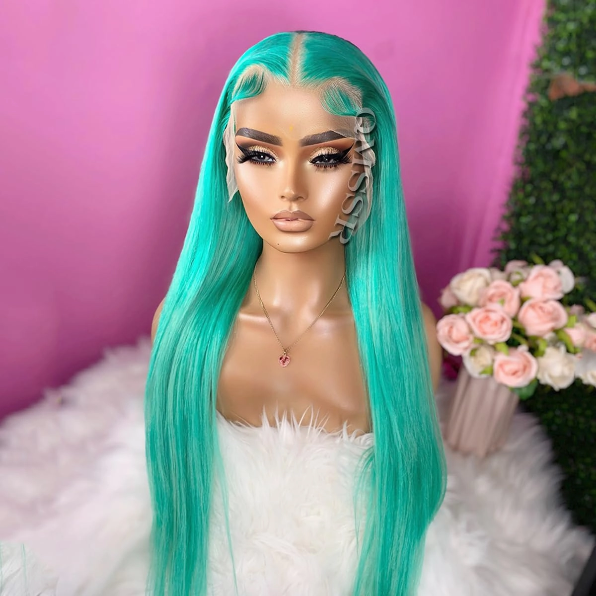 Long Straight Lace Front Wig Blue Color Synthetic Lace Front Wigs for Fashion Women Greenish Blue Lace Front Wigs Pre Plucked Hairline