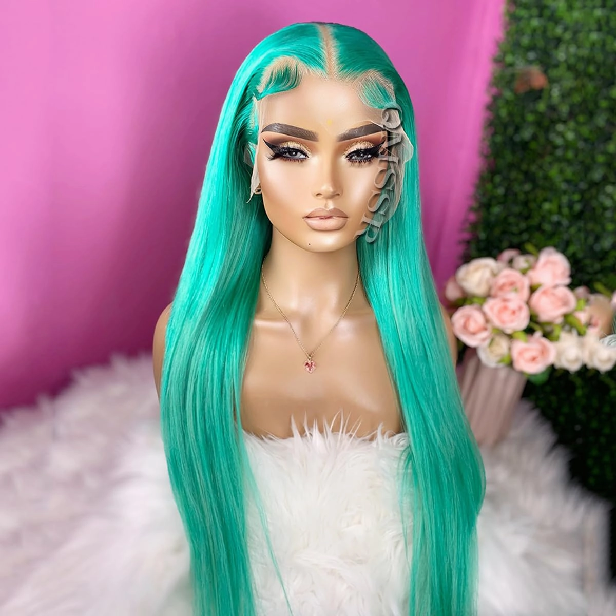 Long Straight Lace Front Wig Blue Color Synthetic Lace Front Wigs for Fashion Women Greenish Blue Lace Front Wigs Pre Plucked Hairline
