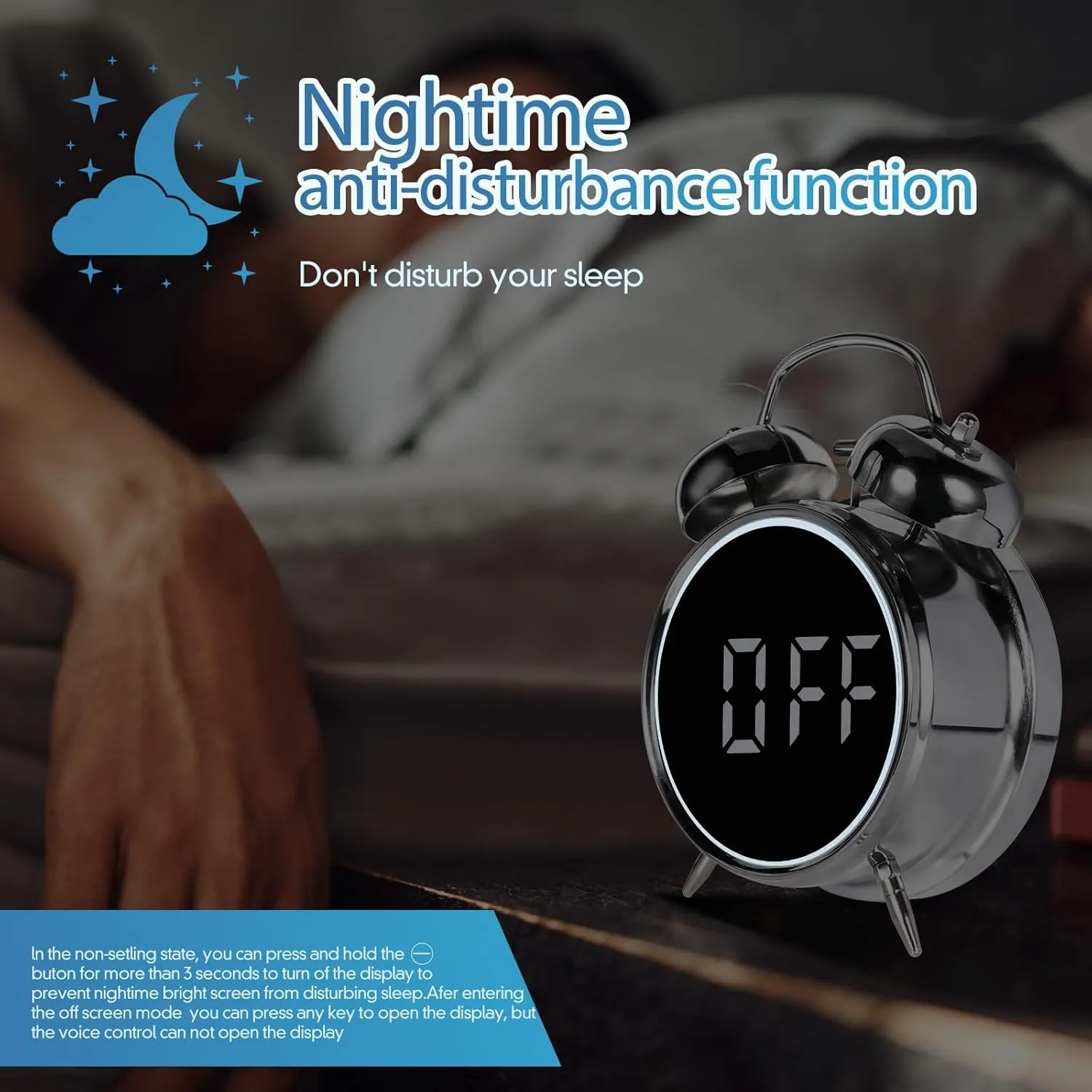 Loud Alarm Clock for Heavy Sleepers Adults, Teens,Kids,Retro Metal Twin Bell 4 Inch,Large Big Numbers Display with Backlight, Small Bedside Digital Clock for Bedrooms (Black)