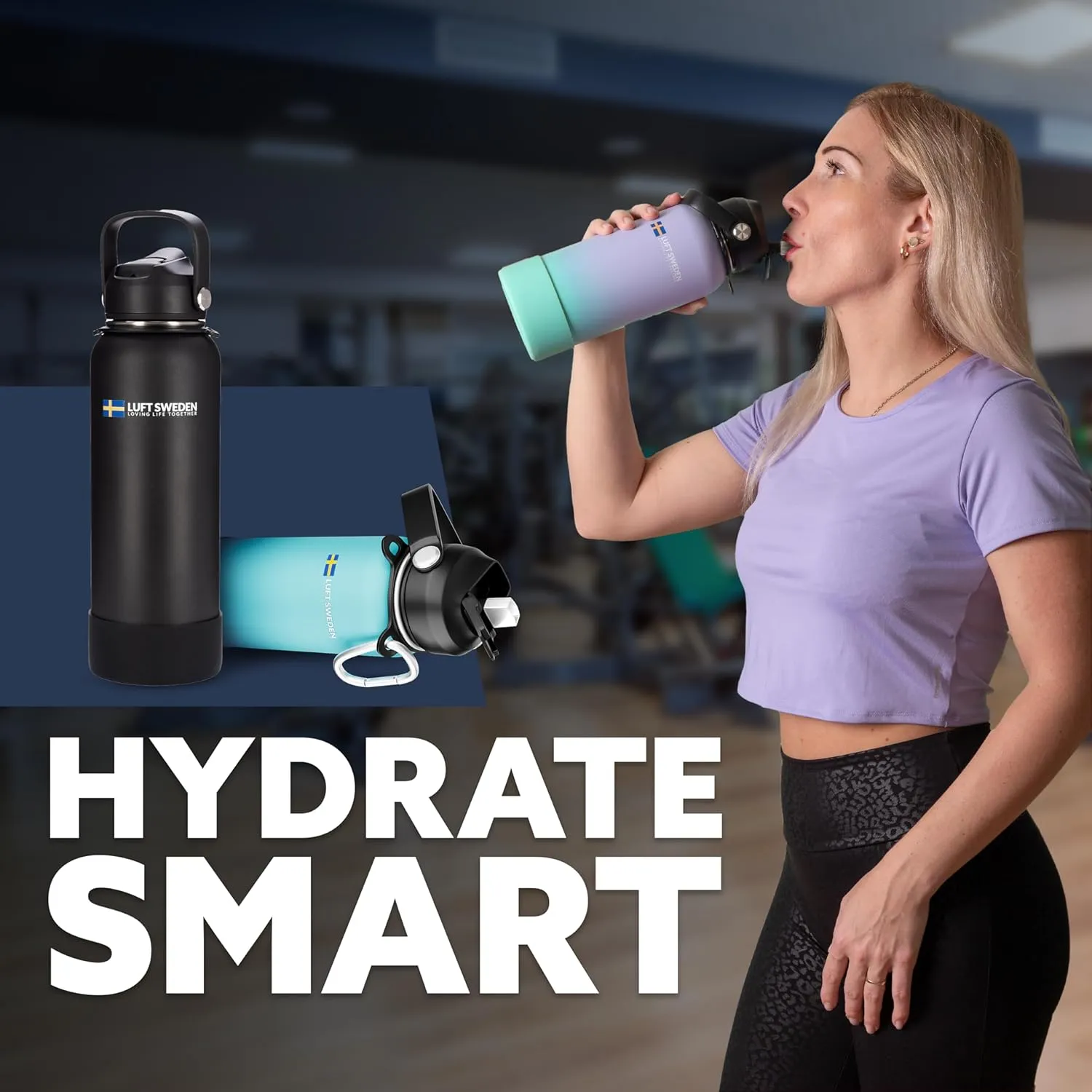 LUFT SWEDEN 32 oz Deep Blue Insulated Water Bottle with Straw Lid – Stainless Steel, Leakproof & Dishwasher Safe – Reusable Gym Flask for Cold Drinks – Sweatproof, BPA-Free, Double Wall Thermos