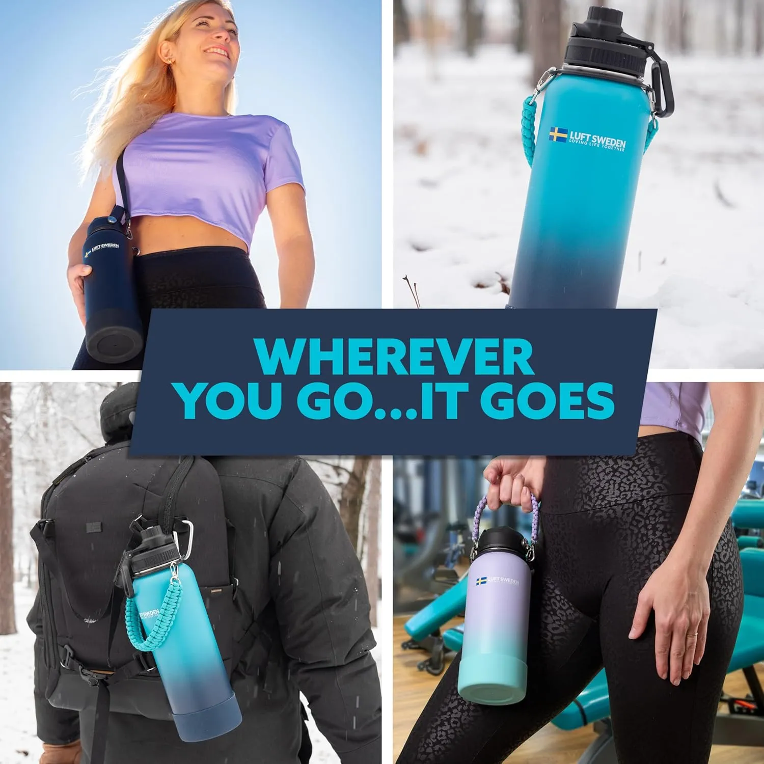 LUFT SWEDEN 32 oz Deep Blue Insulated Water Bottle with Straw Lid – Stainless Steel, Leakproof & Dishwasher Safe – Reusable Gym Flask for Cold Drinks – Sweatproof, BPA-Free, Double Wall Thermos