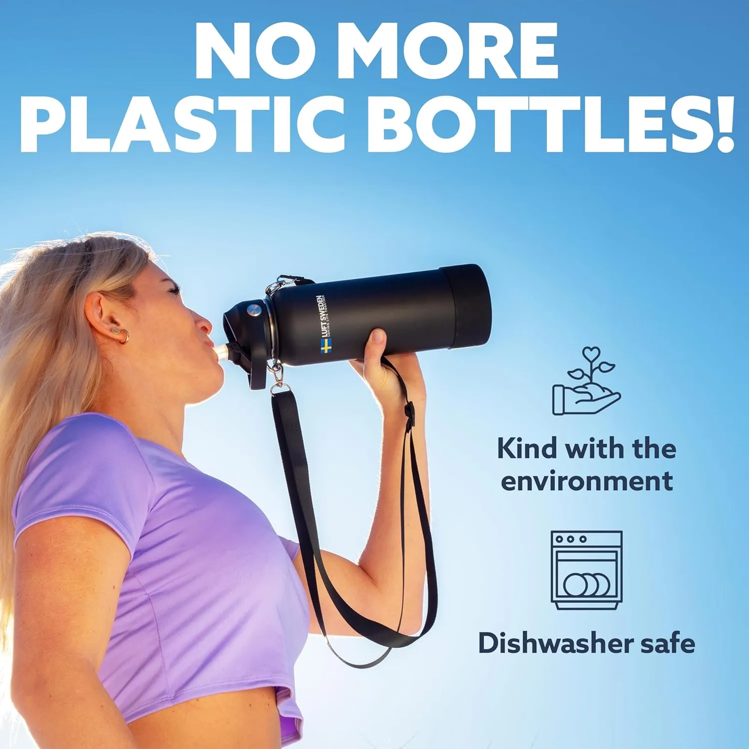 LUFT SWEDEN 32 oz Deep Blue Insulated Water Bottle with Straw Lid – Stainless Steel, Leakproof & Dishwasher Safe – Reusable Gym Flask for Cold Drinks – Sweatproof, BPA-Free, Double Wall Thermos