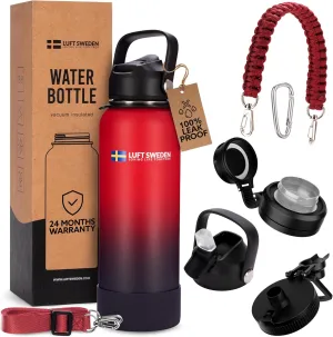 LUFT SWEDEN 32 oz Red & Purple Insulated Water Bottle with Straw Lid – Leakproof Stainless Steel, Dishwasher Safe – Double Wall Gym Thermos for Cold Drinks – Reusable, Sweatproof & BPA-Free