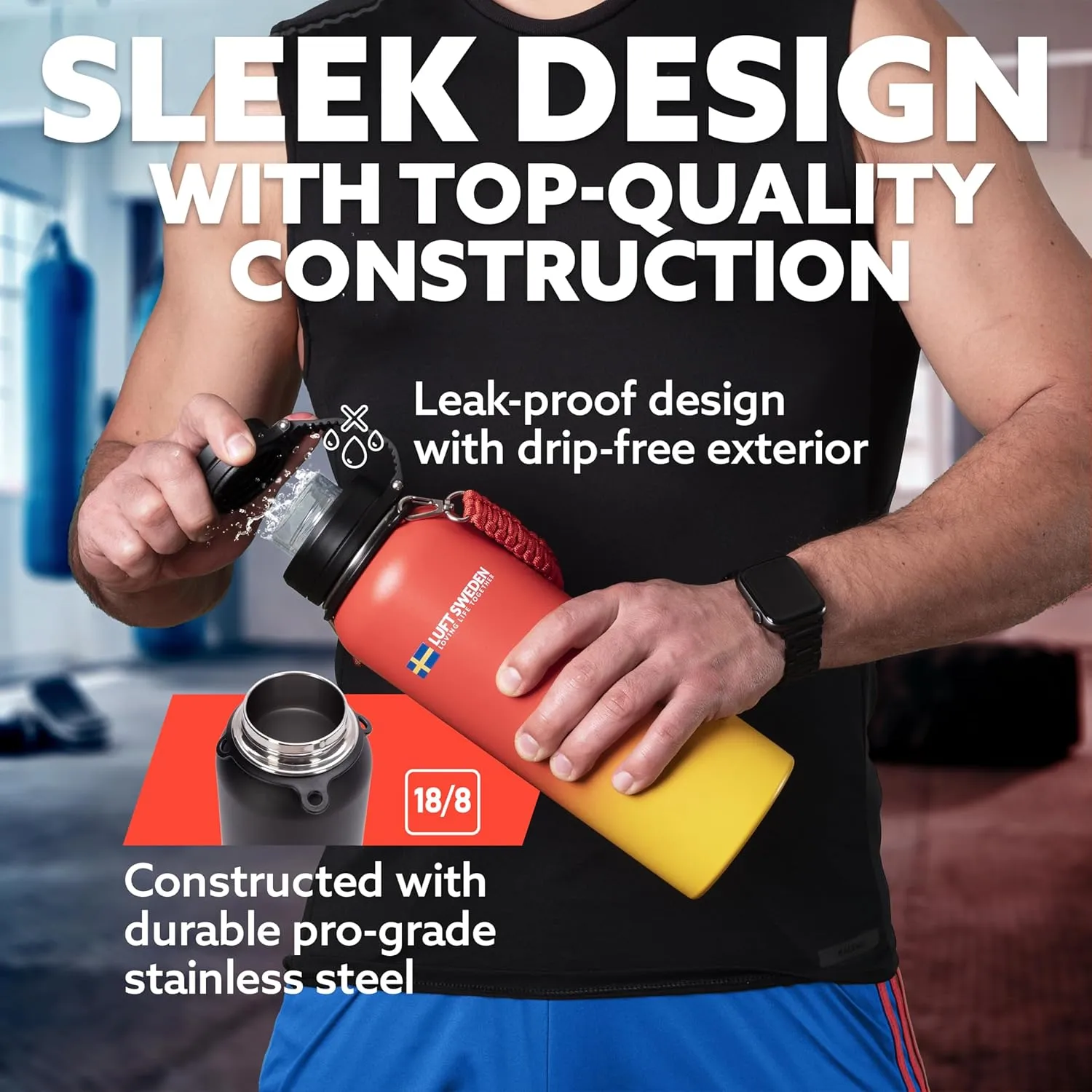 LUFT SWEDEN 32 oz Red & Purple Insulated Water Bottle with Straw Lid – Leakproof Stainless Steel, Dishwasher Safe – Double Wall Gym Thermos for Cold Drinks – Reusable, Sweatproof & BPA-Free