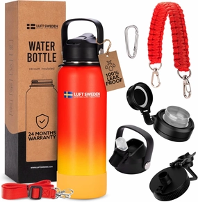LUFT SWEDEN 32 oz Red & Orange Insulated Water Bottle with Straw Lid – Leakproof Stainless Steel, Dishwasher Safe – Double Wall Reusable Thermos for Gym, Travel, Work – BPA-Free & Sweatproof
