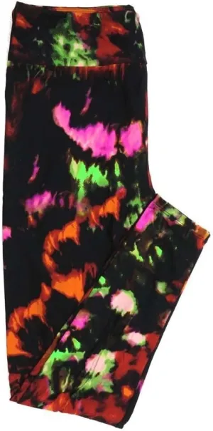 Lularoe TCTWO TC2 Halloween Trippy Tye Dye Vibrant Flame Like Black Yellow Red Blue Womens Buttery Soft Leggings fits Adults 18  012366