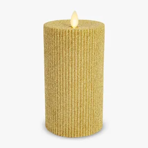 Luminara Rich Glitter Ribbed Flameless Candle Pillar (Gold, 3.25" x 6.5")