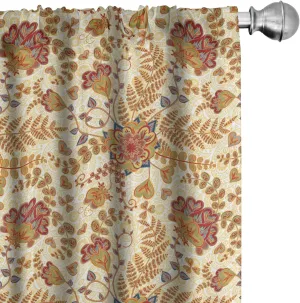 Lunarable Jacobean Window Curtains, Classical Victorian Floral Arrangement Vintage Abstract Foliage with Hearts Love, Lightweight Decor 2-Panel Set with Rod Pocket, Pair of - 28" x 63", Camel Beige