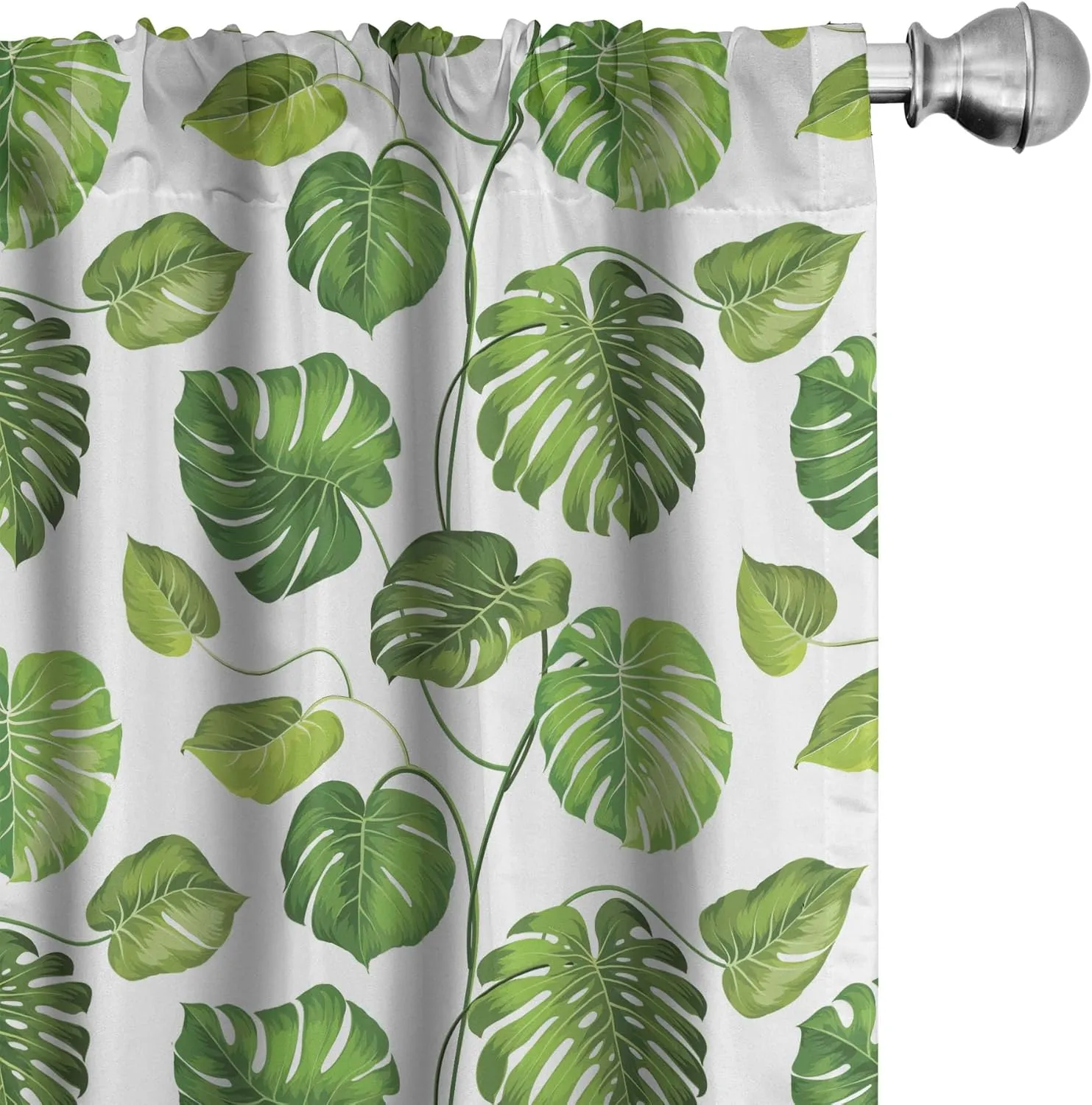 Lunarable Leaf Window Curtains, Tropical Jungle Rainforest Leaves Palm Mango Tree Wild Leaves Art Print, Lightweight Decor 2-Panel Set with Rod Pocket, Pair of - 28" x 63", Green White