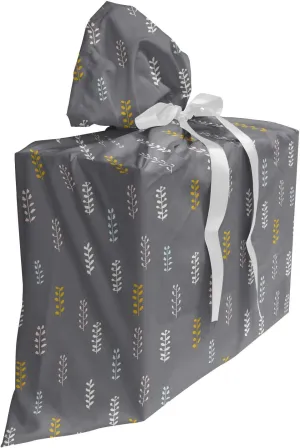 Lunarable Mustard Gift Bag, Repetitive Autumn Resembling Branches Vertically Arranged Botanical Continuation, Fabric Party Favor Pouch with 3 Ribbons, 27, Dimgray