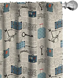 Lunarable Old Newspaper Curtains, Retro Styled Travel Vacation Theme Vintage Suitcases Keys Dot Text, Window Treatments 2 Panel Set for Living Room Bedroom, Pair of - 28" x 63", Black Cream