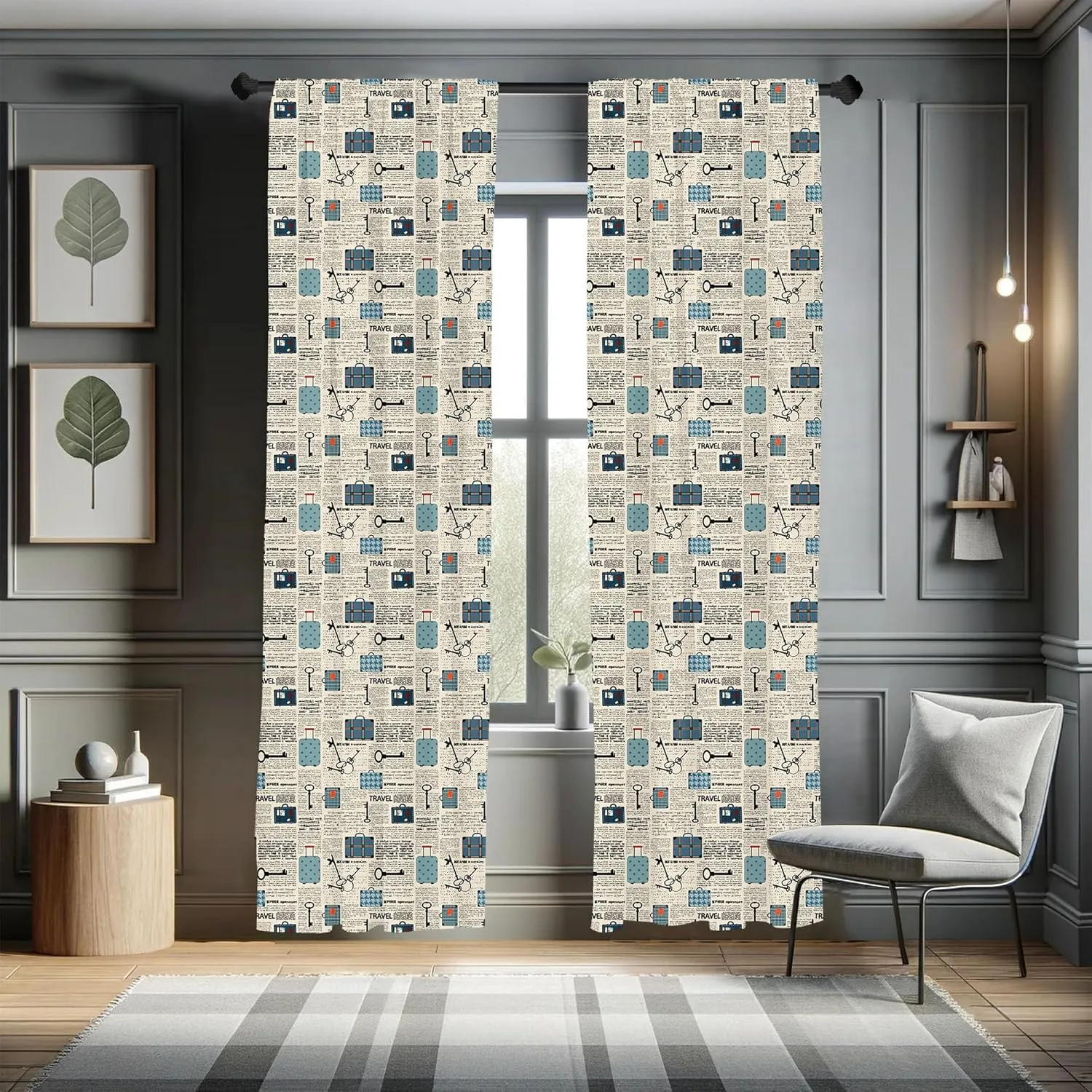 Lunarable Old Newspaper Curtains, Retro Styled Travel Vacation Theme Vintage Suitcases Keys Dot Text, Window Treatments 2 Panel Set for Living Room Bedroom, Pair of - 28" x 63", Black Cream
