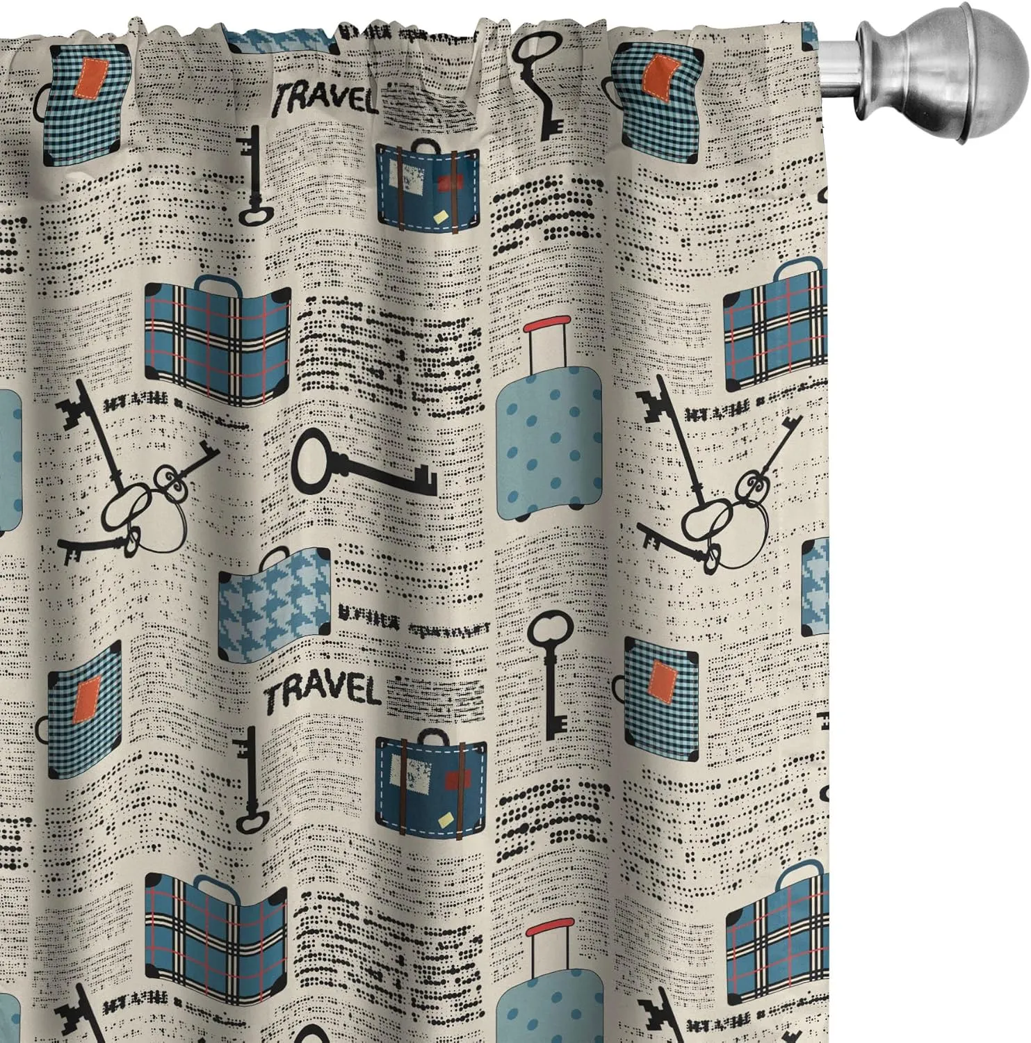 Lunarable Old Newspaper Curtains, Retro Styled Travel Vacation Theme Vintage Suitcases Keys Dot Text, Window Treatments 2 Panel Set for Living Room Bedroom, Pair of - 28" x 63", Black Cream