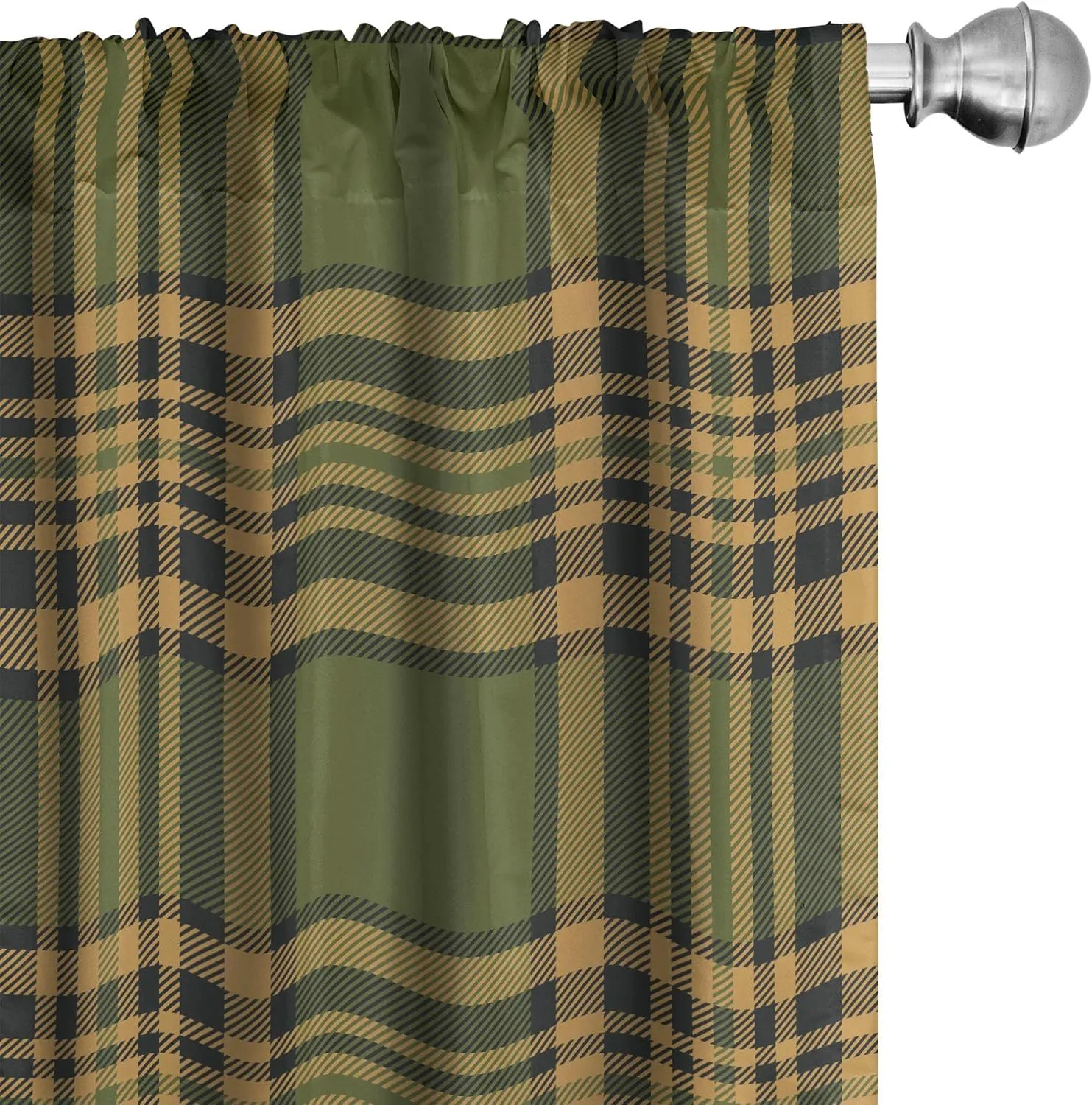 Lunarable Plaid Curtains, Tartan Pattern in Autumn Tones Old Fashioned Design Country Illustration, Window Treatments 2 Panel Set for Living Room Bedroom, Pair of - 28" x 63", Olive