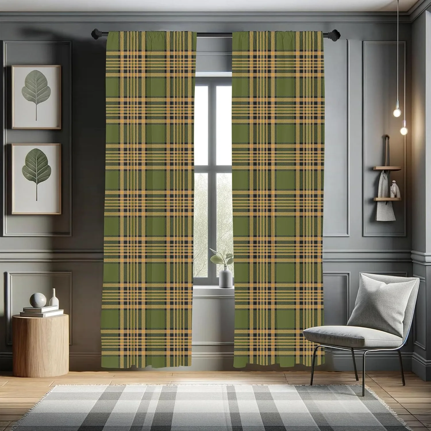 Lunarable Plaid Curtains, Tartan Pattern in Autumn Tones Old Fashioned Design Country Illustration, Window Treatments 2 Panel Set for Living Room Bedroom, Pair of - 28" x 63", Olive