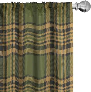 Lunarable Plaid Curtains, Tartan Pattern in Autumn Tones Old Fashioned Design Country Illustration, Window Treatments 2 Panel Set for Living Room Bedroom, Pair of - 28" x 63", Olive