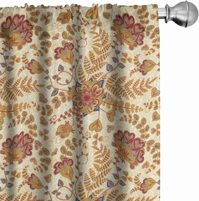Lunarable Jacobean Window Curtains, Classical Victorian Floral Arrangement Vintage Abstract Foliage with Hearts Love, Lightweight Decor 2-Panel Set with Rod Pocket, Pair of - 28" x 95", Camel Beige