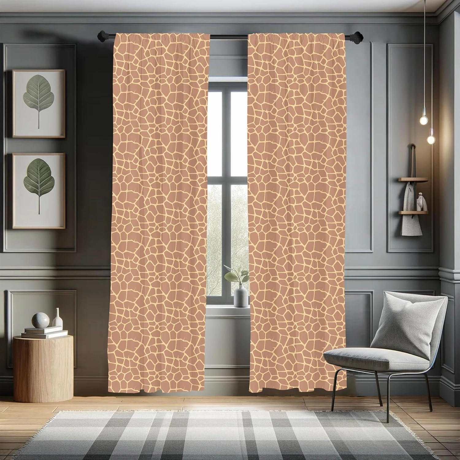 Lunarable Savannah Window Curtains, Ikat Style Inspired Coffee Tones of Giraffe Skin Animal Print Pattern, Lightweight Decor 2-Panel Set with Rod Pocket, Pair of - 28" x 63", Beige