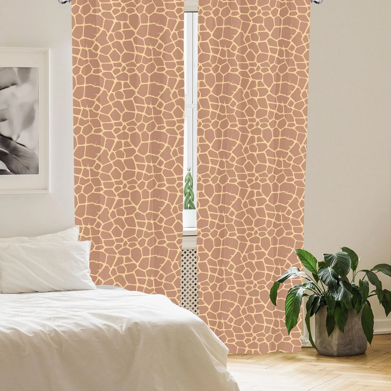 Lunarable Savannah Window Curtains, Ikat Style Inspired Coffee Tones of Giraffe Skin Animal Print Pattern, Lightweight Decor 2-Panel Set with Rod Pocket, Pair of - 28" x 63", Beige