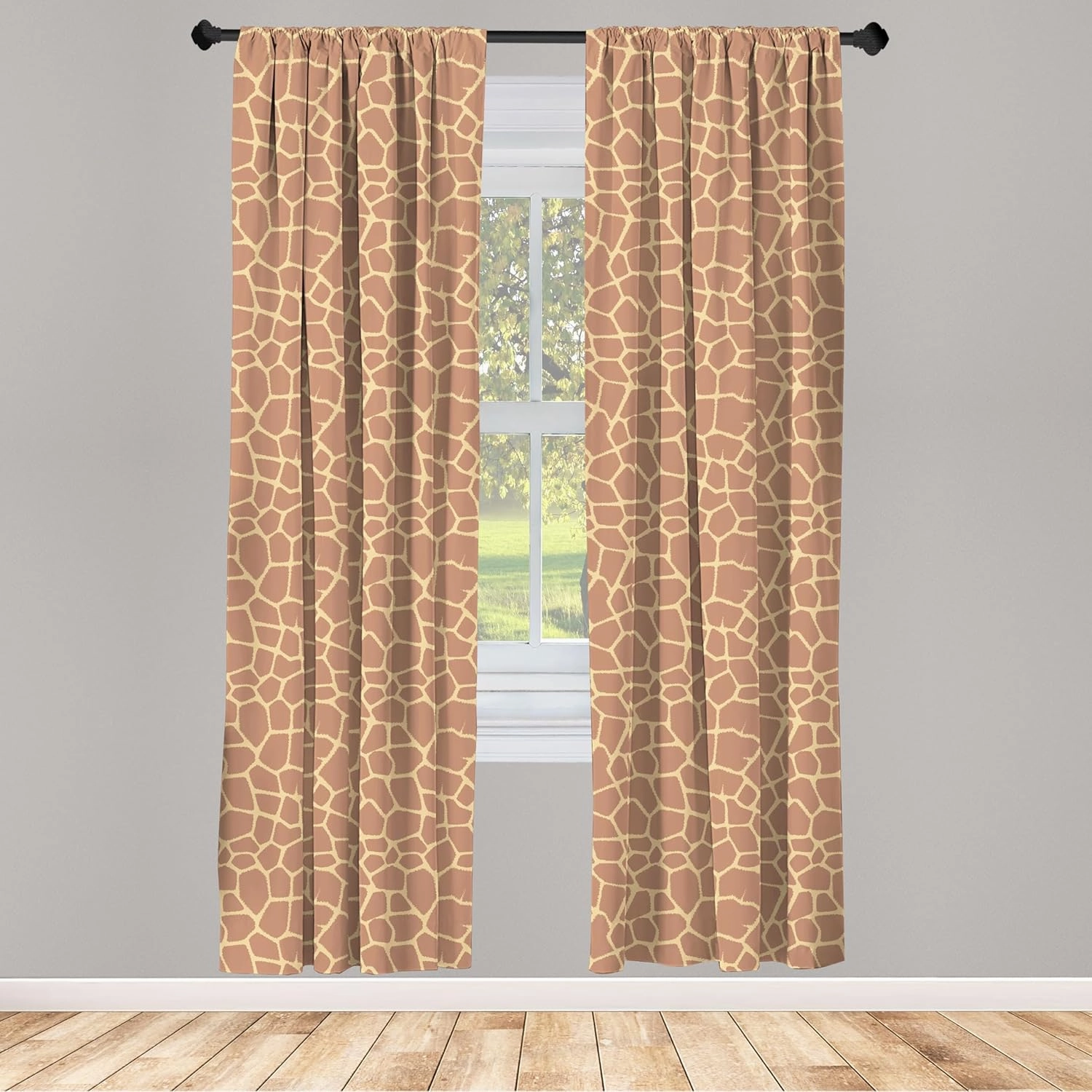 Lunarable Savannah Window Curtains, Ikat Style Inspired Coffee Tones of Giraffe Skin Animal Print Pattern, Lightweight Decor 2-Panel Set with Rod Pocket, Pair of - 28" x 63", Beige