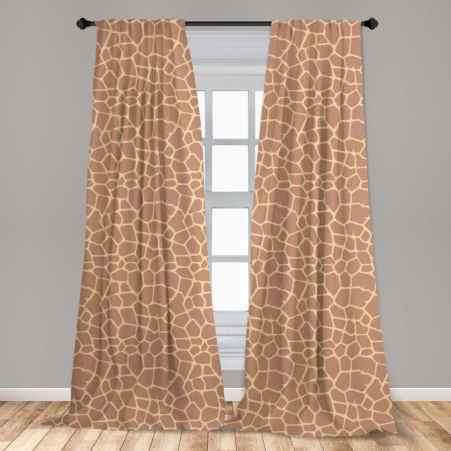 Lunarable Savannah Window Curtains, Ikat Style Inspired Coffee Tones of Giraffe Skin Animal Print Pattern, Lightweight Decor 2-Panel Set with Rod Pocket, Pair of - 28" x 63", Beige